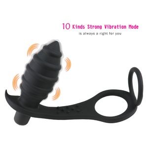 Vibrador Anal de hilo de masaje, cuenta de próstata con unión de escroto, jaula de castidad, estimulador de juego, tapón Anal, juguete sexual para hombres