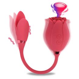 Massager 2 in Lange Rose Zuigen Vibrators voor Vrouwen Clitoris Sucker Tepel Likten Dildo Anale Plug Vrouwelijke Masturbatie erotische