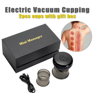 Masseur 2 pots Massage par ventouses sous vide électrique pour le grattage du corps Ventouses Thérapie de chauffage par vibration Anti Cellulite Brûleur de graisse Détox