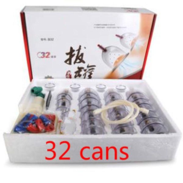 Masseur 32 pièces canettes tasses kit de ventouses sous vide chinois retirer un appareil à vide thérapie détendre courbe de massage pompes d'aspiration masseurs