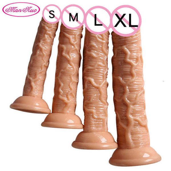 Masajeador 4 tamaños consolador marrón pene grande realista masturbador Anal vaginal femenino pene enorme con consoladores con ventosa para mujeres