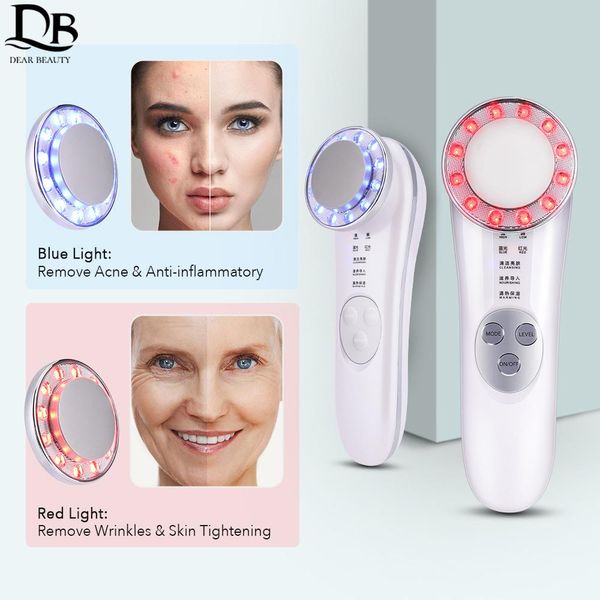 Masajeador 7 en 1 Masajeador facial LED Fotón ultrasónico Levantamiento de la piel Removedor de arrugas Anti envejecimiento Apriete Dispositivos de belleza Herramienta de cuidado de la piel