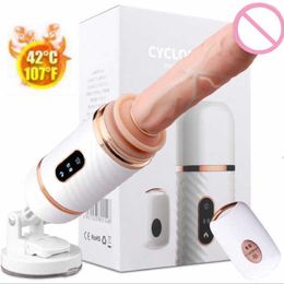 Massager Automatische verwarmde vibrator G-spot pomp Intrekbare dildo voor vrouwen Zuignap Penis Afstandsbediening Machine