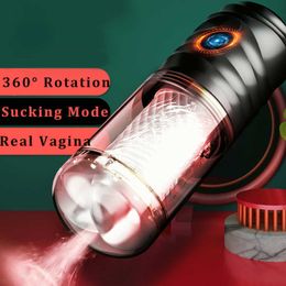 Massager Automatische Rotatie Mannelijke Masturbator voor Mannen Penis Pomp Vibrator Volwassenen Uithoudingsvermogen Oefening Echte Vagina
