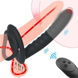 Masseur Double pénétration vibrateur pour Couples Strapon gode sangle sur pénis femmes homme