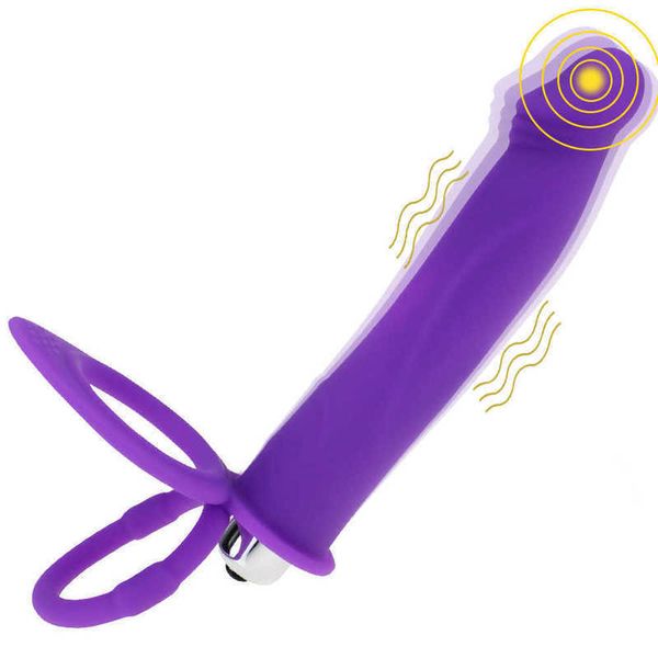 Masseur Double pénétration vibrateur pénis Strapon gode sangle sur Plug Anal pour homme adulte Couple débutant