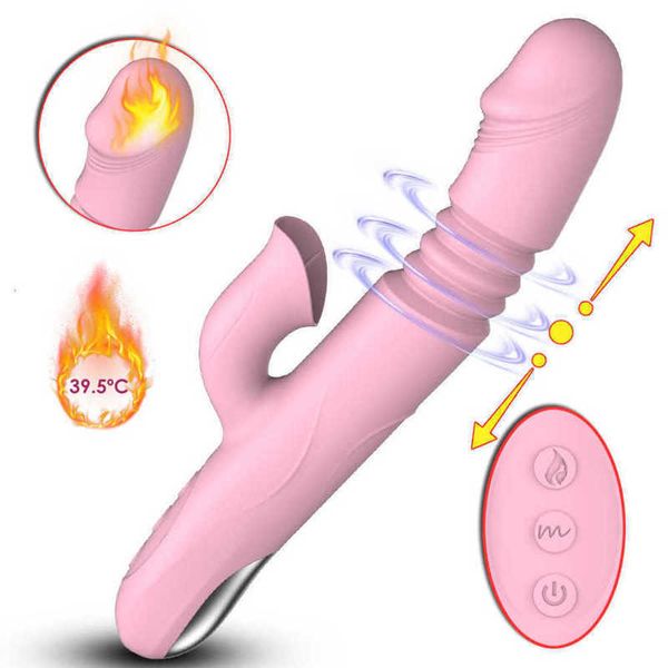 Gode vibrant masseur Double langue avec vibrateurs rotatifs télescopiques chauffants pour femme stimulateur de Clitoris Vaginal Anal