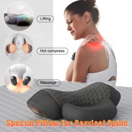 Masajeador vibración eléctrica masaje de cuello almohada cervical calentamiento vibración masaje tracción de tracción memoria espuma soporte de almohada de almohada