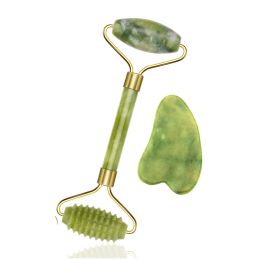 Masseur vert naturel beauté double épine roller roller jade roller massage facial massage pour le cou back dos de la mâchoire relaxation minceur