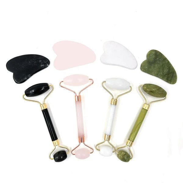 Masseur Green Rose Rose Roller Masseur pour le visage Natural Stone Slimming Lift Massage Facial Tools For Chin Neck Beauty Beauty Skin Care Tools