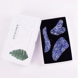 Masseur Gua Sha Set Gift Boad Boad Natural Blue Sodalite Stone Gua Sha Stracing Massage Tool Spa Acupuncture Scraper Beauty Beauty Skin Care Kit