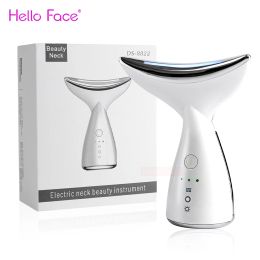 Massorger Hello Face Neck Beauty Dispositivo Massaje de cuello LED Terapia de fotones Ion Introducción a la piel Apriete Reducir herramientas de cuidado de la piel con la barbilla doble