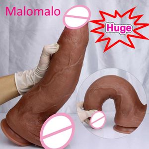 Masajeador Enorme Realista Marrón Gigante Consolador Largo Silicona Suave Masturbadores Vaginales Pene Juguete Erótico para Mujeres Ventosa Glande Grueso Polla