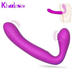 Masajeador Khalesex Strapless Strapon Consolador Vibrador para Mujer 30 Velocidades Silicona g Punto Clítoris Doble Vibración Mujer Adulta