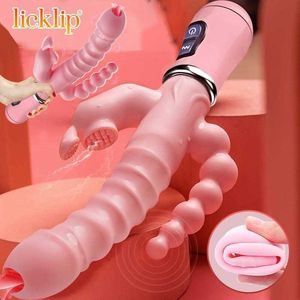 Massager Likslip 3 in dildo konijn vibrator tong likken dubbele staaf masturbatie anale clit voor vrouwen