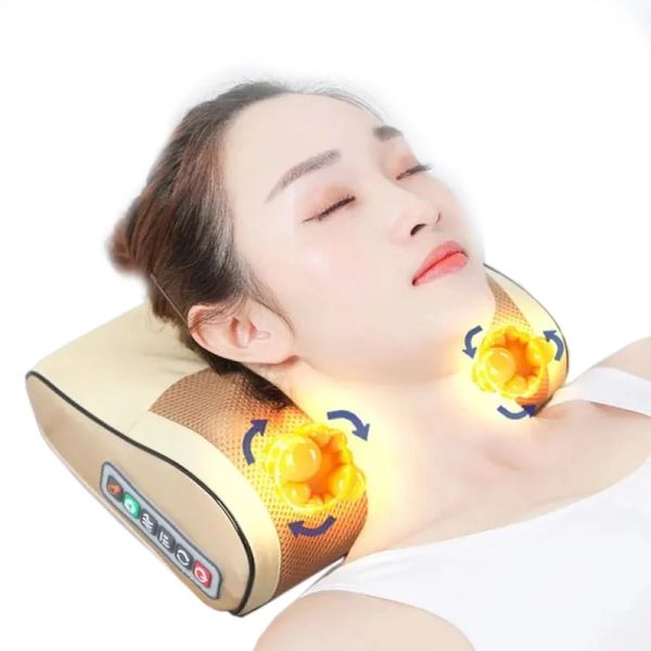 Massageur massage oreiller cou masseur infrarouge chauffant le corps électrique corps shiatsu appareil têtes épaule cervicale pétrissant la santé