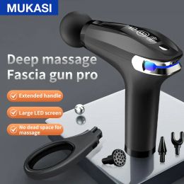 Massager Mukasi Extended Massage Gun LCD Elektrische Fiess Massager diepe weefselspiermassage voor volledige lichaamsachter- en nekpijnverlichting
