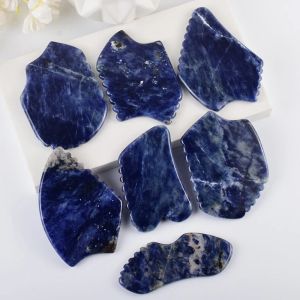 Masajeador rayado azul natural jade piedra gua sha herramienta rostro elevación de ojos masa de cuello