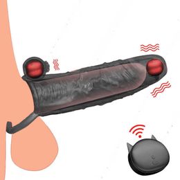 Fundas para pene masajeador con vibrador Control remoto cubierta de vibración 10 modos de frecuencia eléctrico alargado