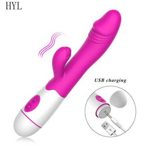 Massager Rabbit Vibrator voor Vrouwen Vagina G-spot Tepel Clitoris Stimulator Stak Telescopische Roterende Dildo Volwassen Sexy