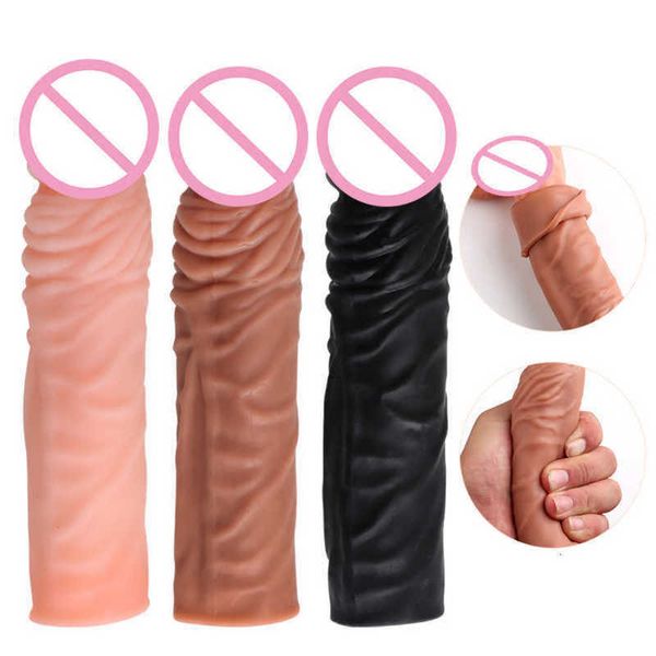 Masseur réaliste pour hommes, extension de manchon de pénis, gaine d'agrandissement en Silicone réutilisable, retarde l'éjaculation, 19cm