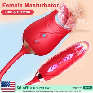 Massager Rose Dildo Stak Vibrator voor Vrouwen Clitoris Stimulator Tong Likken Stretchen Volwassenen Goederen Vagina Ballen Vrouwelijke