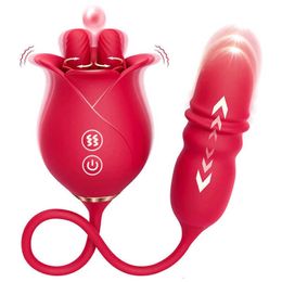 Masajeador Rose Vibrator 3in1 Vibradores consoladores de doble lengua con 10 lamiendo 10 empujando el pezón del clítoris Anal g Spot Estimular