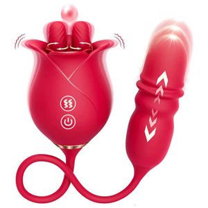 Masseur Rose vibrateur 3 en 1, double langue, gode vibrateur avec 10 léchage, 10 poussées, mamelon clitoridien, Anal, stimulation du point g