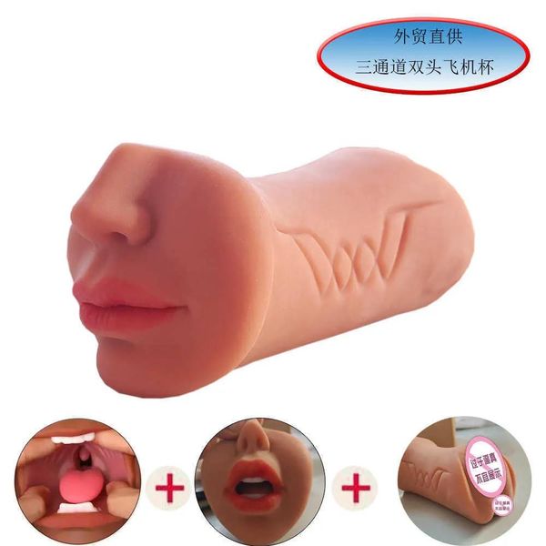 Masseur Sex toy masseur outil de nom à trois canaux pour hommes dispositif de masturbation à double tête inversé avec produits en silicone pour le nez Coupe d'avion F