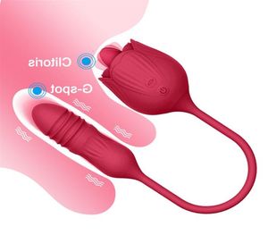 Masseur sexuel Toy vibrateur 2022 Stimulatrice du clitoris Lécontre de langue orale avec un gode poussant l'œuf vibrant Rose pour les femmes 23101253