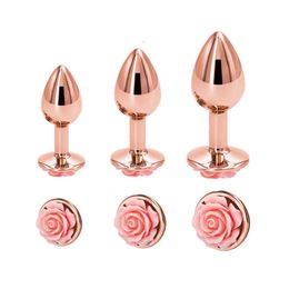 Massager Klein Medium Groot Kristal Hart Ronde Rose Gouden Bloem Metalen Anale Kralen Butt Plug Sieraden Insert voor Vrouwelijke Mannelijke