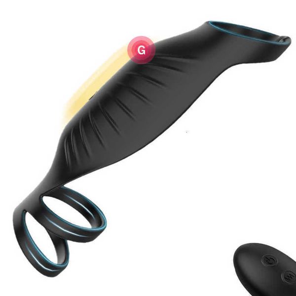 Masajeador vibratorio Triple anillo para pene pene pareja vibrador 9 modos de vibración extensor de manga retardante de eyaculación para hombres