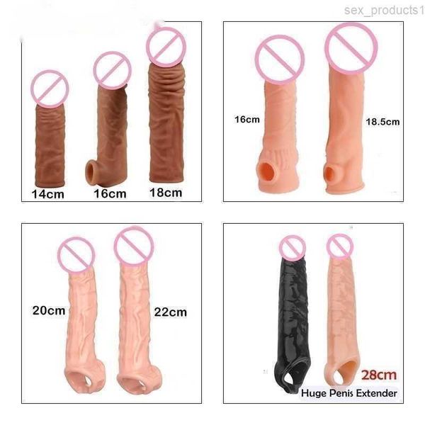 MassagerAdult Massager FXINBA Nuevo 14-28 cm Realista Extensor de pene Manga Reutilizable Adultos Juguetes sexuales para hombres Retraso de la eyaculación Ampliación de pene 626R