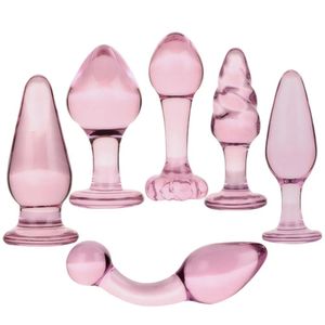 Masajeadores, juguete sexual, masajeador, juego de tapones anales, juguetes sexuales de cristal grande rosa para mujer, tapones anales para trasero, masaje Anal para hombre Gay