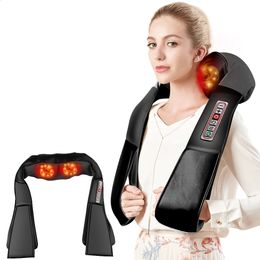 Oreillers de massage pour le cou, pétrissage 3D Shiatsu, chauffage infrarouge, voiture/maison, massage cervical, dos, cou, appareil châle, masseur d'épaule 231214