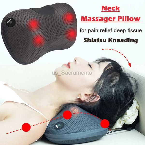 Almohada de masaje para cuello y espalda, almohada para relajar el tejido profundo, masajeador Shiatsu para amasar cuello y hombros con calor, almohada de masaje para coche eléctrico 240323