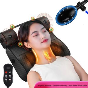 Massage du cou Oreillers Tête de relaxation électrique Oreiller de massage Chauffage du dos Pétrissage Thérapie infrarouge shiatsu AB oreiller Masseur 230627