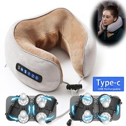 Oreillers de massage pour le cou Oreiller électrique en forme de U Masseur de cou Chargement USB Portable Cou Épaule Cervical Relaxant Masseur Protecteur Extérieur Maison Voiture 231218