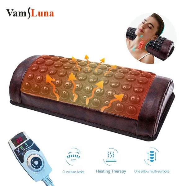 Masajeador de cuello Almohadas Calefacción Jade Almohada Memoria Espuma Vértebra cervical Turmalina Bianstone Sueño para aliviar el dolor 231205