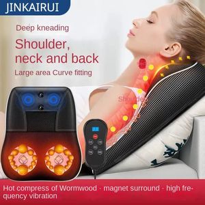 Massaging Neck Pillowws Jinkairui Electric Shiatsu Head Neck Cervical Ttraction Body Massager Car Back Pillow with Heating Vibrating Massage Device 231204