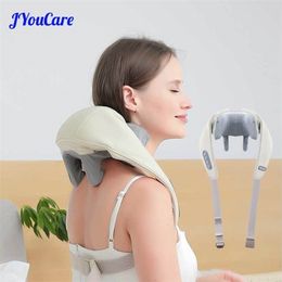 Nekkussen masseren JYouCare-stimulator voor nek-schouder Verwarming spier kneden shiatsu-sjaal Cervicaal lichaam rug Massage gevoelige gebieden masajeador 231121