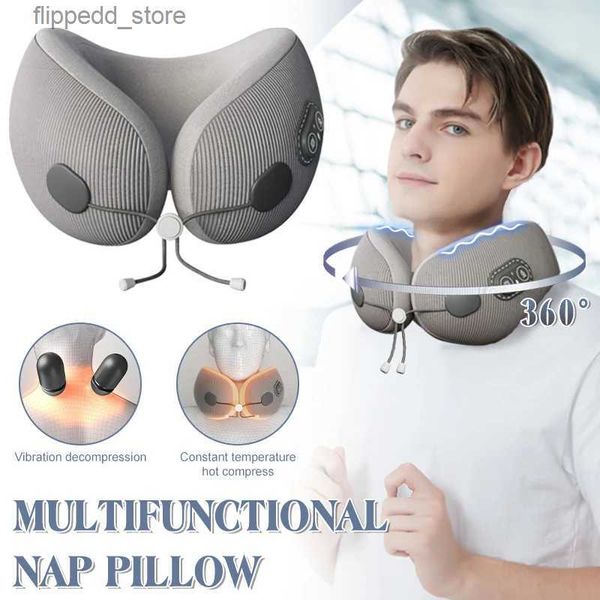 Masajeador de cuello Pillowws Masaje multifunción Almohadas de viaje Masaje de compresa caliente triple Almohada de cuello de espuma de memoria Suave para dormir Masaje Almohadas de siesta Q231123