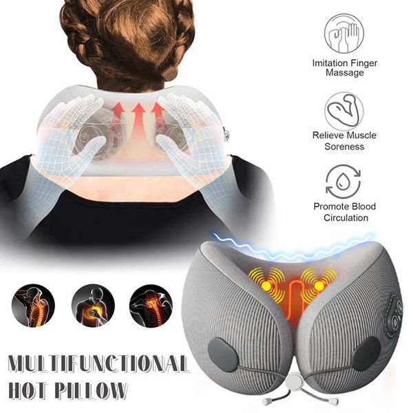 Almohada de masaje para el cuello, almohada multifunción de espuma viscoelástica para el cuello, masaje calentado, almohada suave para avión, masaje ergonómico, almohadas de viaje para la atención sanitaria para la siesta 231218