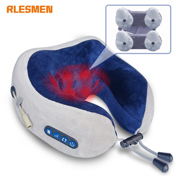 Massage Neck Pillowws RLESMEN 4 têtes voyage oreiller cou masseur Relaxation chauffage vibrateur en forme de U vertèbre cervicale Massage électrique soins de santé 230828