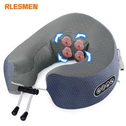 Masser le cou Oreillers RLESMEN Massage électrique Oreiller de voyage Instrument en forme de U USB Portable Épaule Cervical Relaxant Chauffage Masseur 230627