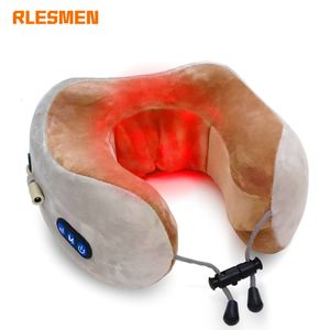 Masajeador de cuello Almohadas Masajeador de viaje Almohada de masaje eléctrica en forma de U con espuma de memoria de calor Almohadas de avión para dormir suaves Cuidado de la salud cervical 230627