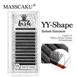 MassCaku verkoopt 12rows yy vorm faux mink dubbele tip wimper y -stijl Russische volume oog lashes