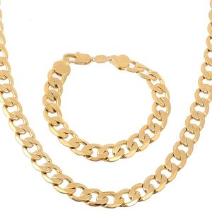 Ensemble collier + bracelet pour hommes, massif massif en or Yow 18 carats, chaîne cubaine de 10mm de large