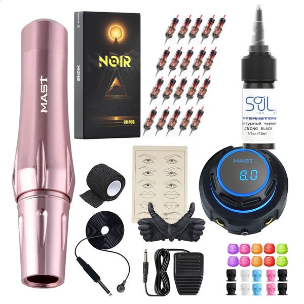 Kit de máquina de tatuaje Mast P30 con pantalla OLED de 2 modos Fuentes de alimentación 15 ML Tinta para tatuaje Soulink 20 piezas Agujas de cartucho 1RL NOIR 240124