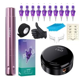 Mast Tattoo P10 RCA Máquina rotativa Pluma Kit de maquillaje permanente con pantalla LED Fuente de alimentación Pro Cartucho Agujas Suministros Set 240112